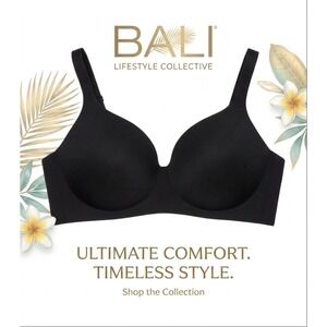 BALI DF3498 Black T-Shirt Underwire Adjustable Straps Bra Smooth Comfort‎ Sz M